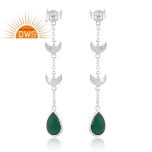 Latest Selling 925 Sterling Silver Natural <b>Green</b> Onyx Gemstone Dangle <b>Earring</b> Custom Jewelry Manufacturer - Product Image 2