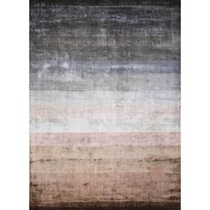 Tapis rectangulaire rayé gris noir en soie de bambou tissé à la main pour la maison, le salon, le couloir, viscose CX-2780 pour adolescents - Product Image 1