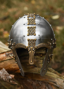 Casque Viking Artisanal en Acier Poli, Coiffe Décorative Plaqué Argent/Or, Design Nordique pour Décoration Intérieure et Musée - Product Image 2