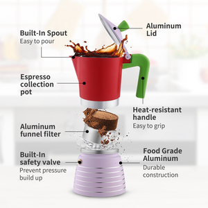 Nuevo Juego de <span class=keywords><strong>Cafetera</strong></span> Moka Colorida, <span class=keywords><strong>Cafetera</strong></span> Espresso para Estufa de 6 <span class=keywords><strong>Tazas</strong></span> y 300 ml con <span class=keywords><strong>2</strong></span> <span class=keywords><strong>Tazas</strong></span> de Vidrio, Diseño Italiano Moderno, Logotipo Personalizado - Product Image 3