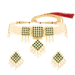 印度新娘珠宝水晶人造珍珠分层链结婚项链耳环套装印度女性珠宝