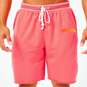 Wholesale 100% Cotton terry <b>fleece</b> custom DTG Logo printed with contrast rope Loose fit raw hem <b>Shorts</b> for <b>Men's</b> - Product Image 4