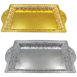 Bandejas de servicio de gran venta para el hogar, Hotel, restaurante, comida, merienda, decoración para servir, bandejas de Metal de diseño moderno con acabado plateado - Product Image 1