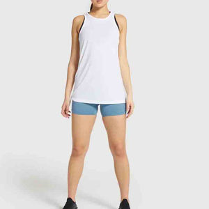 Venta al por mayor de fábrica: Camiseta sin mangas básica de lona y nailon para mujer, ropa deportiva cómoda para gimnasio y fitness, top de entrenamiento con cuello redondo, personalizable. - Product Image 2