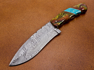 OEM Customizable Damascus Steel Hunting <b>Knife</b> Handmade Resin Handle <b>Twisted</b> Pattern Leather Sheath for EDC - Product Image 2