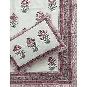 Hand Block Printed King Size 100% Cotton Double Bedsheet Pillow Cover Eco-Friendly Floral <b>Comforter</b> <b>Set</b> for Home 3 Pcs <b>Set</b> - Product Image 1