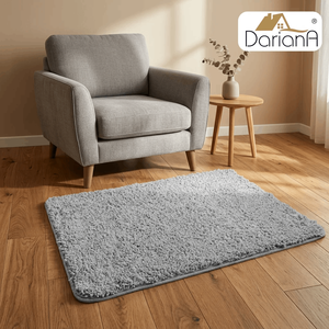 Tapis de bain DarianA Premium moderne antidérapant, écologique, lavable, séchage rapide, en polyester doux, gris clair, avec support en caoutchouc épais - Product Image 2