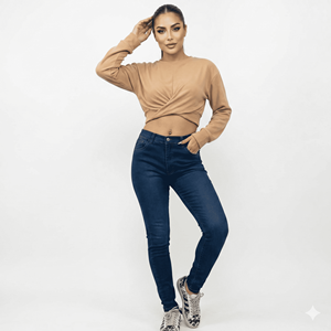 Pantaloni in Denim Skinny Bicolore Blu con Effetto Sbiadito e Vestibilità Comoda con Stretch S102 - Product Image 2