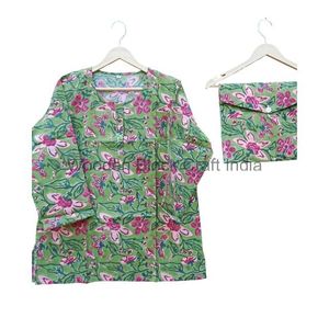 Main bloc imprimé floral pur coton vêtements de nuit et pyjama ensemble pour femmes doux hiver nuit porter cadeau parfait pour elle - Product Image 2