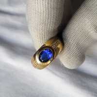 Bague de fiançailles en argent sterling plaqué or 18 carats, saphir bleu taille ovale, faite à la main, style vintage indien, sertie à griffes, troisième partie