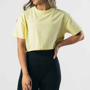 Venta al por mayor recortada de algodón Crop Women's T-shirts Workout Ladies Plain transpirable Crop Top camiseta - Product Image 5