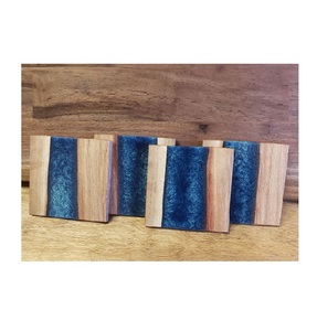 Tapis pour tasse à thé en bois d'acacia Sous-verres en résine époxy épissée en bois massif Nouvelle technologie Sous-verres en pierre Style moderne - Product Image 1
