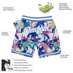Short personnalisé violet or-blanc motif 3D Design feuilles de palmier tropicales authentique Basketball Shorts Sportswear ommiz industrie - Product Image 5
