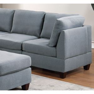 6pc Grey Linnen Fabric Modular Sectional Set Living Room Furniture <b>Corner</b> Sectional Couch 3x <b>Corner</b> Wedges 2x Armless Chairs 1x - Product Image 2
