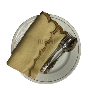 Wholesale Trending 100% Pure Linen Embroidered Scalloped <b>Edge</b> Napkins Linen Table Napkins for Wedding Party Home Decor Farmhouse - Product Image 4