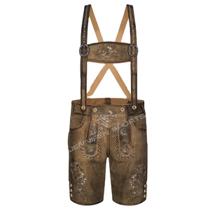 Hommes traditionnels Lederhosen court avec jarretelle cuir de vachette daim boutons de broderie avant fermeture côtés et poches arrière - Product Image 1