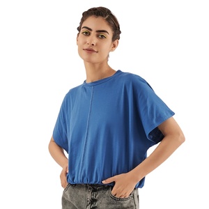 Camiseta Corta Moderna para Mujer, Holgada, de Algodón, Manga Corta, Lisa, Estilo Urbano, con Estampado Personalizado - Product Image 1