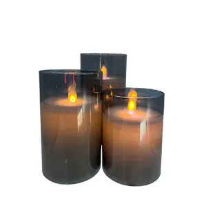 批发家居装饰3d真火焰发光二极管-灰色玻璃杯蜡烛价格优惠来自越南