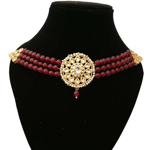 Ensemble collier ras du cou et boucles d'oreilles tendance, base en laiton, bijoux Kundan, fabrication artisanale, géométrique, ethnique, mariage, fiançailles, fête - Product Image 2