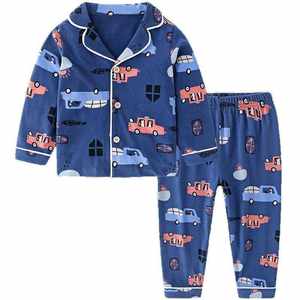 Pyjama en coton pour enfants, cardigan pour garçons, vêtements de nuit décontractés avec motif de dessin animé personnalisé, haut à manches longues et pantalon long, ensemble pour la maison - Product Image 3