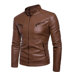Chaqueta de cuero de imitación para hombre, chaqueta de cuero de motocicleta, abrigo ajustado con cuello levantado - Product Image 1