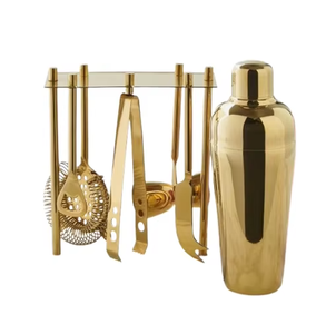 Elegante Juego de Herramientas de barra con mangos negros, detalles dorados y cabezales plateados para fiestas en casa y mixología, venta al por mayor de India - Product Image 3