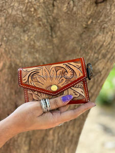 Nouveau vrai Western élégant fabriqué à la main en cuir usiné frange clair stade sacs couleur en cuir usiné changement de pièce porte-clés portefeuilles - Product Image 4