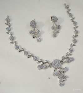 AMERICAN DIAMOND BRIDAL NECKLACE <b>SET</b> and HIGH QUALITY & CLASSIC EARRINGS <b>JEWELLERY</b> <b>SET</b> for WEDDING <b>JEWELLERY</b> CLASSIC STYLE <b>WOMEN</b> - Product Image 1