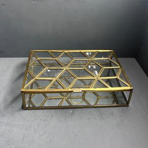 Boîte à bijoux organisateur, boîte de rangement, design haut de gamme en laiton, verre et miroir - Product Image 2