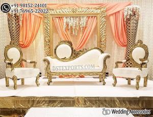 Lujoso conjunto de sofá de oro blanco para boda, muebles de escenario de boda elegantes, conjunto de sofá, precioso sofá King de boda con sillas de trono - Product Image 5