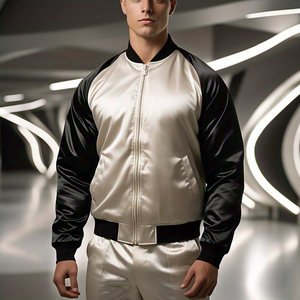 Bombardier en satin personnalisé veste à glissière pour hommes col rond fermeture éclair veste en satin d'extérieur manteau style de rue à la mode bombardier vestes en satin - Product Image 1