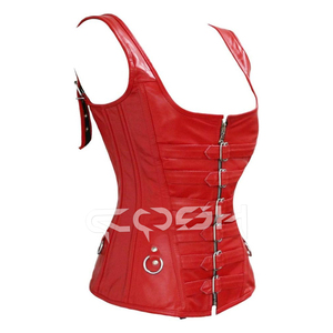 Wholesale Red Faux Leather Corset with Shoulder Straps and Zipper | Sexy Women Waist Cincher Corset <b>Vest</b> - Product Image 1
