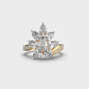 Floral Design Ring Tension Set Diamond Ring 3.0 Carat Pear and Round Cut Lab Grown Diamond Engagement Ring