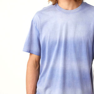 Camiseta personalizada para hombre con diseño de lavado ácido de desvanecimiento solar Camiseta de punto informal de color sólido con cuello redondo de secado rápido - Product Image 5