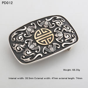 Boucle de ceinture en métal gaufré vintage en argent sterling 925 pour sangle de jean en cuir pour hommes - Product Image 2