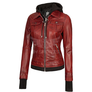 Premium Women's Hooded <b>Leather</b> <b>Jacket</b> Genuine Lambskin Custom Outerwear by Exporters and Suppliers Stylish and Comfortable - Product Image 6