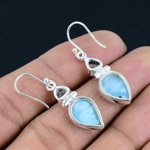 Larimar bijoux en pierres précieuses pour femmes argent Boho Style boucles d'oreilles bijoux 925 en argent Sterling tendance boucles d'oreilles faites à la main cadeau maman - Product Image 5