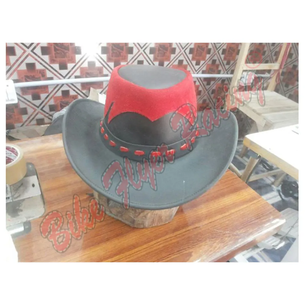 Chapéu de cowboy de praia para homens, chapéu de cowboy de couro preto vermelho com aba larga para uso ao ar livre, chapéu de cowboy ocidental para homens pretos com 100 peças mais vendidos