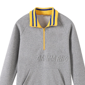 SGRho Winter Grey Washed Chambray Unisex <b>Quarter</b>-<b>Zip</b> Lined <b>Sweatshirt</b> with Embroidered Logo & Kangaroo Pocket OEM/Private Label - Product Image 6