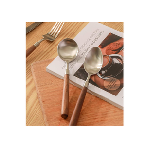 Cuillère à soupe en acier inoxydable Cuillère à dîner ronde Heard Cuillère à soupe à dessert avec manche en bois Offre Spéciale de cuisine - Product Image 5