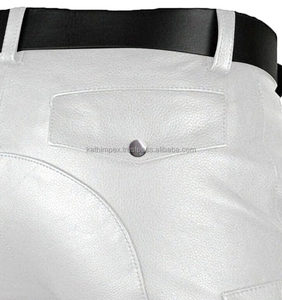 Mens Genuine Leather <b>Shorts</b> <b>White</b> Biker Style Multi Pocket Utility for Outdoor Streetwear Casual Wear - Product Image 6