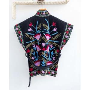 Chaqueta Reversible de Terciopelo Negro con Bordado, Talla Grande, Estilo Boho, de Satén, Lino, Cuero Suave, con Encaje, para Primavera y Otoño, de Poliéster y Algodón - Product Image 3