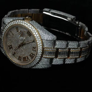 Montre mécanique Hip Hop de luxe ton or Moissanite diamant bande personnalisable de haute qualité en acier inoxydable résistant à l'eau analogique - Product Image 1