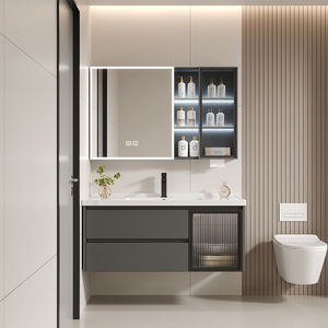 Modern Simple <b>Waterproof</b> Thickened Honeycomb Aluminum Alloy Durable Round Countertop Sink Bathroom Cabinet Set Ceramic Washbasin - Product Image 4