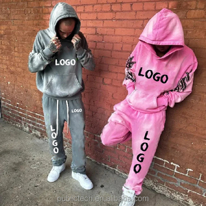 Wholesale Custom Acid Wash Tracksuit Set Street Fashion Two Piece Jogger Set Oversized Flared Sweatpants and Hoodie Set - Product Image 1
