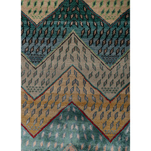 Tapis Manchaha vert noué à la main en laine et soie de bambou, épaisseur 10 mm, motif chevron abstrait pour sol de maison, couloir rectangulaire - Modèle Les-2791 - Product Image 3