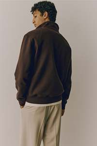 Dark <b>Brown</b> Man's Zip-<b>Top</b> Sweatshirt Stand-Up Collar Dropped Shoulder <b>Long</b> <b>Sleeve</b> Cotton Polyester Jacket Winter Light Regular - Product Image 4