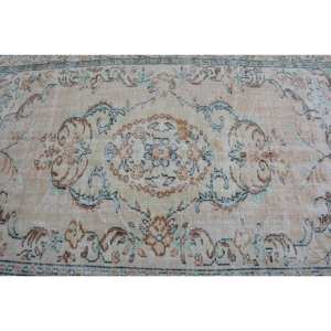 Alfombra turca Vintage verde Beige clásica de 5,2x8,3 pies de lana de retazos de área grande con respaldo de látex para pasillo o dormitorio - Product Image 5