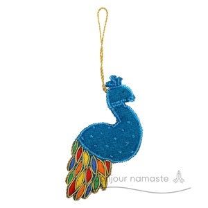 Ornamento di uccello pavone fatto a mano velluto perline ricamato coda di lusso decorazione per le vacanze all'ingrosso - Product Image 1