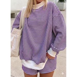 Sudadera de cuello alto a rayas blancas y negras para mujer, de manga larga, hombros caídos, estilo Trackstar, OEM, marca privada - Product Image 2